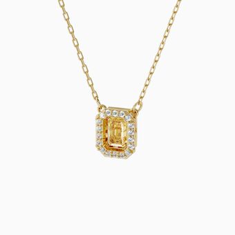 Millenia necklace, Square Swarovski zirconia, Yellow, Gold-tone plated